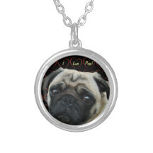 I Love Pugs with Hearts Pendant