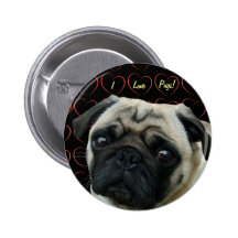I Love Pugs with Hearts Pinback Buttons