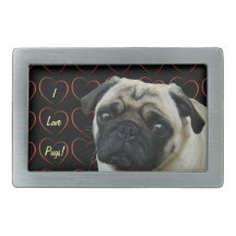 I Love Pugs with Hearts Rectangular Belt Buckles