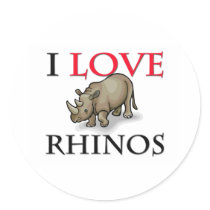I Love Rhinos Round Stickers
