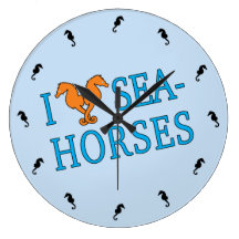 I Love Seahorses Round Wall Clocks