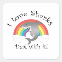 I love sharks deal with it! square stickers