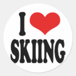 I Love Skiing Round Sticker