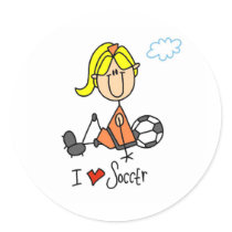 I Love Soccer Stick Figure Sticker