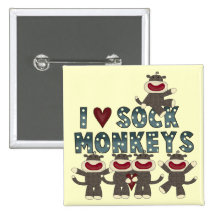 I Love Sock Monkeys Tshirts and Gifts Pin
