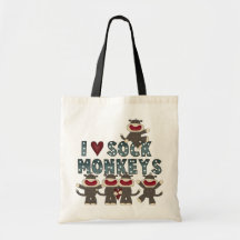 I Love Sock Monkeys Tshirts and Gifts Tote Bags