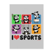 I Love Sports Pandas Post Card