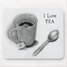I Love Tea: Pencil Drawing of Mug of Tea, Spoon Mouse Pads