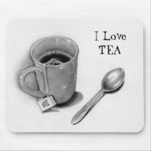 I Love Tea: Pencil Drawing of Mug of Tea, Spoon Mouse Pad