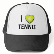 I Love Tennis with Tennis Ball Heart Trucker Hats