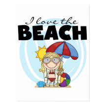 I Love the Beach Blonde Girl Tshirts and Gifts Post Cards