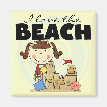 I Love the Beach Brunette Girl Tshirts and Gifts Refrigerator Magnets