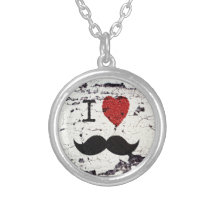I Love the Mustache Rustic Custom Personalized Necklace