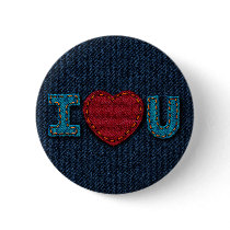 I Love U (Denim Hearts) Button