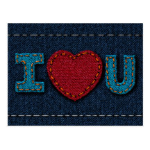I Love U (Denim Hearts) Postcard