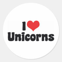 I Love Unicorns Round Stickers