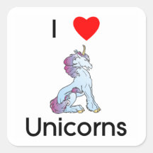 I Love Unicorns (sitting) Square Sticker