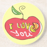 I love you apple with worm coaster coasters