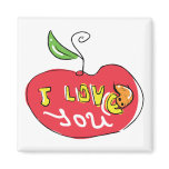 I love you apple with worm magnet magnets