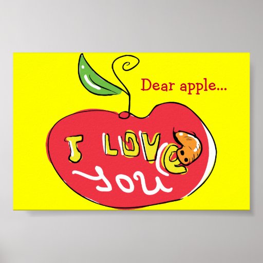 I love you apple with worm print