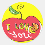 I love you apple with worm sticker