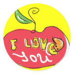 I love you apple with worm sticker stickers