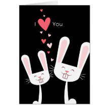 I Love You Bunny Rabbits (black) Valentine Greeting Cards