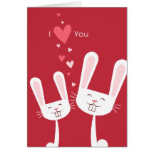 I Love You Bunny Rabbits (red) Valentine Cards