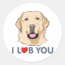 I Love You Golden Labrador Retriever Theme Round Sticker