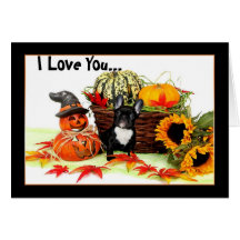 I Love you Halloween french bulldog greeting card