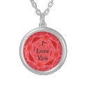 I Love You Red Flower Art Necklace