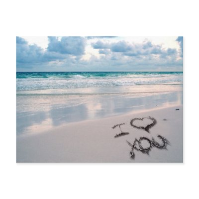 I Love You, Sand Writing on the Beach Post Card by beverlytazangel