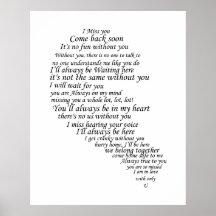 I Miss You  Text in Half of Heart Posters