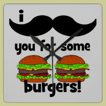 I moustache you for some burgers wall clocks