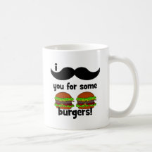 I moustache you for some burgers! mug