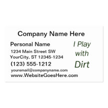 I Play With Dirt Green Letters Business Card Templates