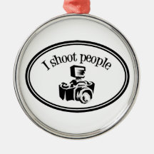 I Shoot People Retro Photographer's Camera B&W Christmas Ornaments