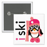 I Ski Penguin Button