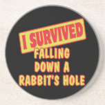I SURVIVED FALLING DOWN A RABBITS HOLE BEVERAGE COASTER