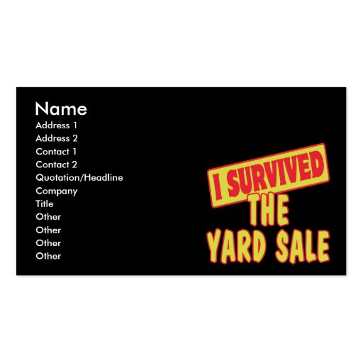 I SURVIVED THE YARD SALE BUSINESS CARD TEMPLATES