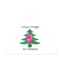 I want a froggy for Christmas Triangle Sticker