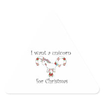 I want a unicorn for christmas candy canes triangle sticker