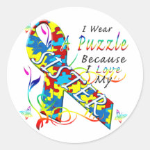I Wear A Puzzle Because I Love My Sister Sticker