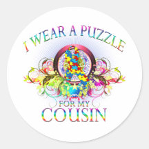 I Wear A Puzzle for my Cousin (floral) Round Stickers