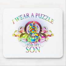I Wear A Puzzle for my Son (floral) Mouse Pad