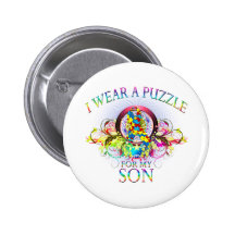I Wear A Puzzle for my Son (floral) Pinback Button