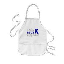 I Wear Blue For My Husband (Blue Awareness Ribbon) Aprons