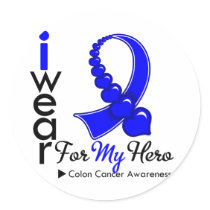 I Wear Colon Cancer Ribbon For My Hero Round Stickers