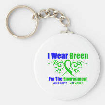 I Wear Green Tribal Ribbon For The Environment Keychains