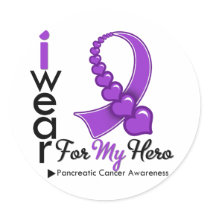 I Wear Pancreatic Cancer Ribbon For My Hero Round Sticker